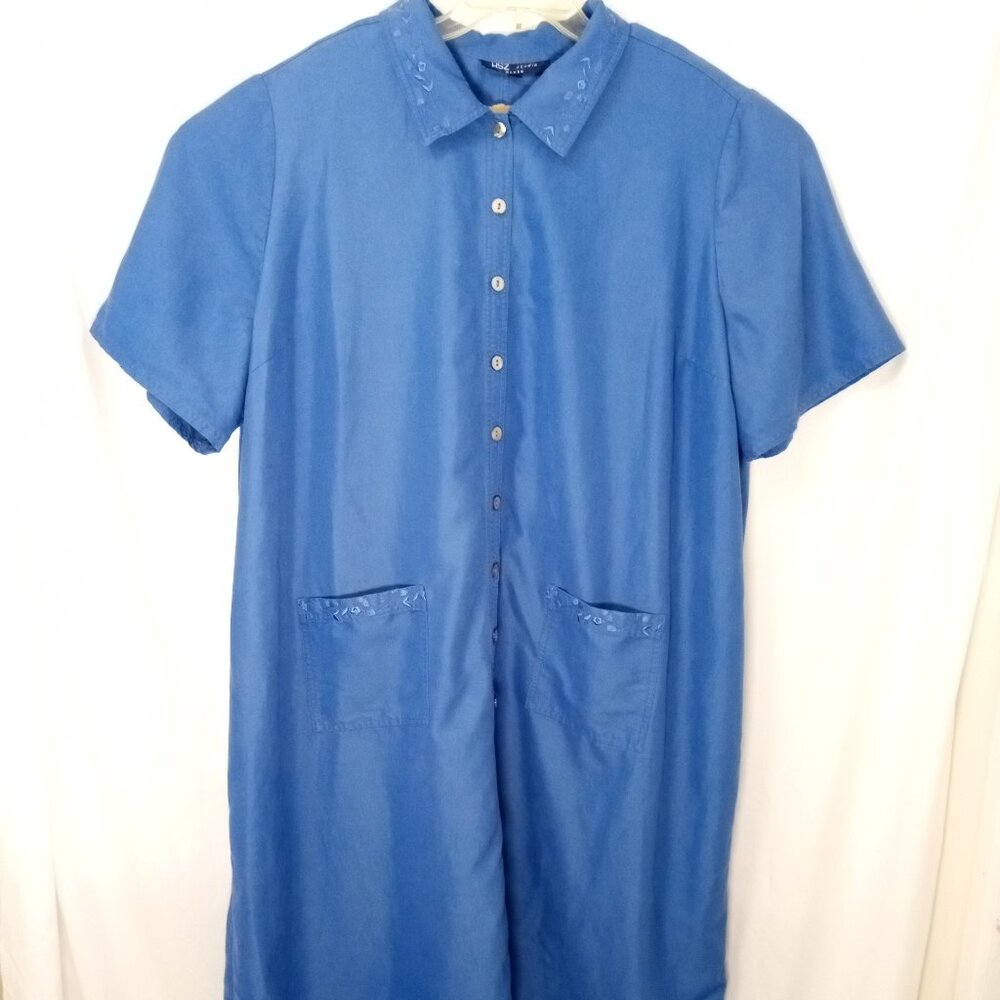HSZ Studio Woman 4X Bathrobe Housecoat House Dress Button-Down Blue Embroidered
